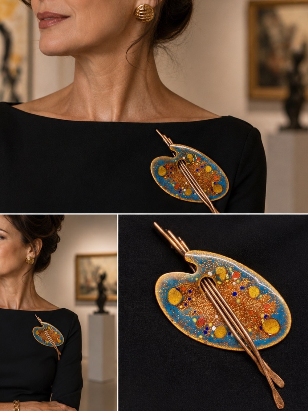 Matisse Rare 1952 Vintage Early Script Copper Enamel Artist Palette Brooch